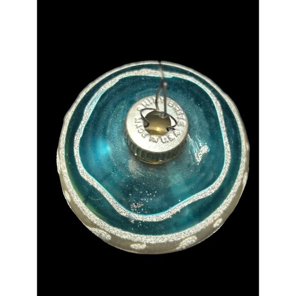 Vintage Blue Shiny Brite Hand Painted Silver Glitter Glass Christmas Ornament 3" - Picture 4 of 6